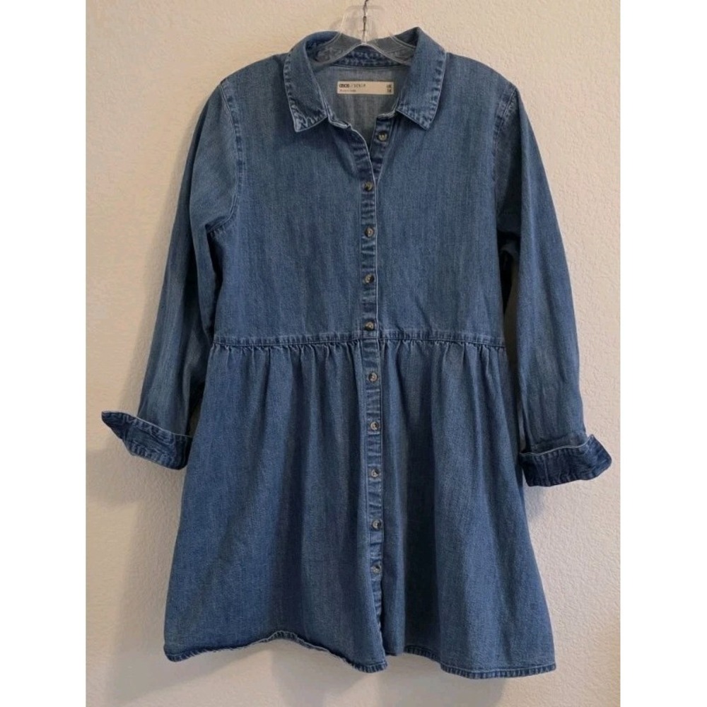 ASOS Womens Denim Dress Drop Waist Button Up-UK 14/US 10